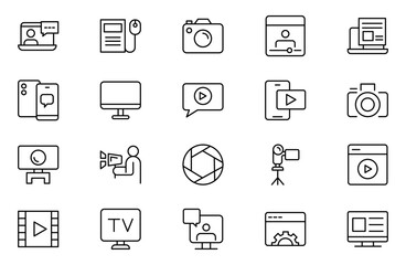 Blogging outline icon set. Post, social media, community, content, website, sharing, create, opinion. Business concept. Web vector infographic in outline icon style.