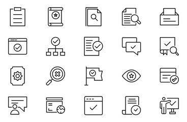Quality Control line icon set. Included the icons as inspect, QA, qualify, quality control, check, verify, and more.