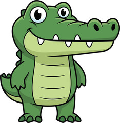 Cute cartoon alligator standing and smiling with big eyes and a friendly expression perfect for children s illustrations and designs