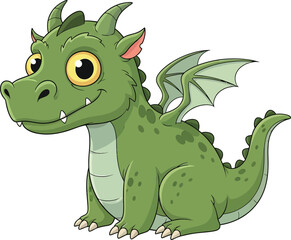 A cute and friendly cartoon red dragon with its mouth wide open and wings spread in a cheerful and playful pose
