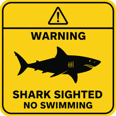 Warning Sign with Shark Silhouette Cautioning Against Swimming due to Potential Danger of Shark Sightings Promoting Safety Awareness