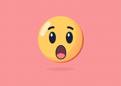 Cheerful Yellow Emoji with Large Eyes and Open Mouth on Pink Background - Powered by Adobe