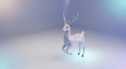 Low poly geometric deer illustration with abstract polygonal shapes. Digital art for modern design, game asset, or decoration concept.
