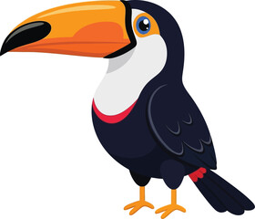 Charming cartoon toucan bird with a large orange beak and yellow collar isolated on a white background perfect for children s illustrations and tropical themes