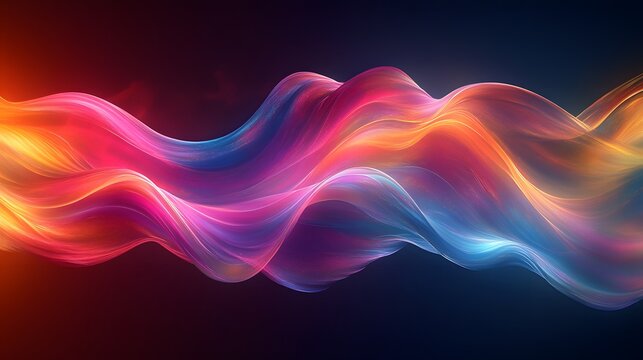 Vibrant abstract background with a flowing, dynamic wave of liquid light in blue, pink, and orange. Symbolizes data, energy, and digital fluidity.