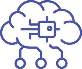 Obraz premium Abstract Artificial Intelligence Cloud Icon in Blue Outline on a White Background. 