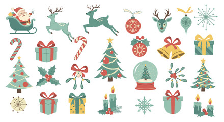 Fototapeta premium Illustration of christmas themed elements including santa and reindeer