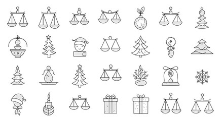 Obraz premium Collection of christmas themed drawings featuring trees and scales icons