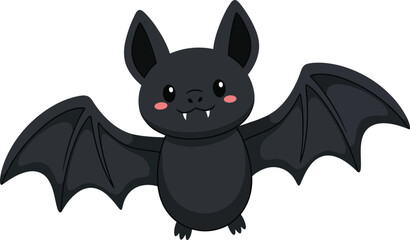 Adorable cartoon black bat with wide open wings and cute big eyes perfect for halloween and children s designs