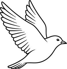 Simple outline drawing of a white dove in flight with wings outstretched against a white background symbolizing peace and freedom