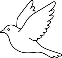 Simple line drawing of a bird in flight with wings spread open against a white background