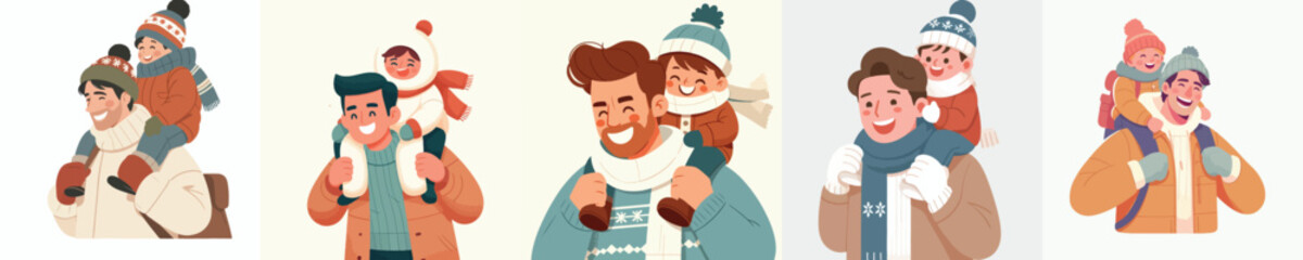 Fototapeta premium Father holding his happy little son in winter