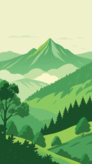 Green mountain landscape with lush forest and rolling hills