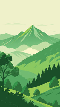 Green mountain landscape with lush forest and rolling hills