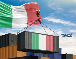 Italian Export: The image is capturing the Italian flag adorns the sides of a shipping container, symbolizing the nation's international trade efforts.