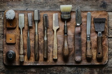 Antique grooming tools arrangement high resolution picture