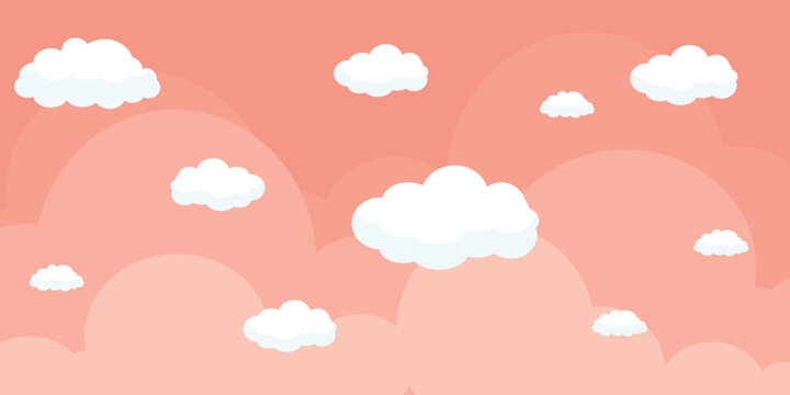 Cute pink sky illustration with cloud bubbles. Nature scenery theme