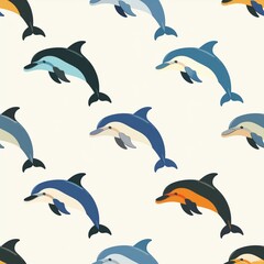 Obraz premium Motif sans couture sur le thème de la faune sous-marine avec dauphins graphique. Generated Image. 
