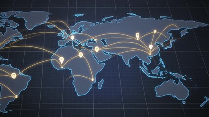 A digital globe and world map illustrates global network connection and data technology concept on a blue background with binary code - Powered by Adobe