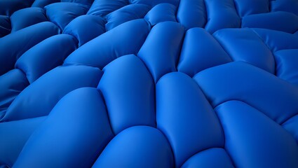 Close up of a woven pattern of bright blue inflatable pillows texture