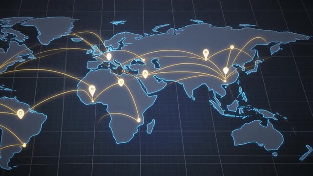 A digital globe and world map illustrates global network connection and data technology concept on a blue background with binary code - Powered by Adobe