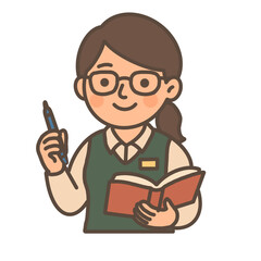 Hand draw tutor cartoon character with book