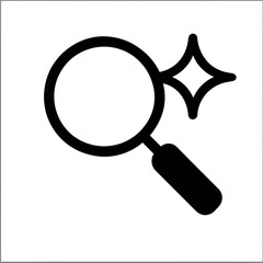 Black vector magnifying glass icon isolated on white, a zoom tool and optical loupe instrument used for search, discovery, and magnification