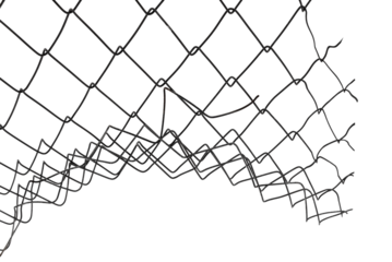 The texture of the metal mesh on a white background. Torn steel, metal mesh with holes