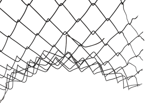 The texture of the metal mesh on a white background. Torn steel, metal mesh with holes