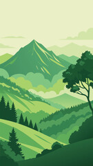 Green mountain landscape with lush forest and sky