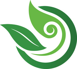 Minimal green leaf swirl eco logo.