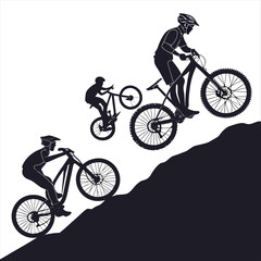 Fototapeta premium Mountain bike silhouette stock illustration Bundle, in silhouette, Mountain bike Lover vector graphic design, Mountains bike vector, Mountain bike