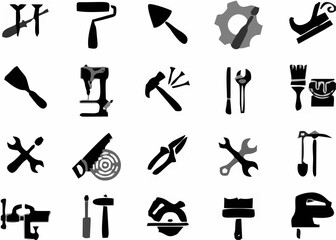Black Hand Tools Icons Vector...