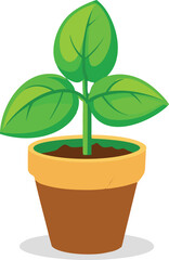 Realistic herb plant icon, basil leaves in small pot.