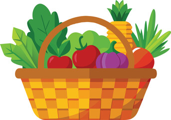 Realistic vegetable basket icon, fresh produce mix.