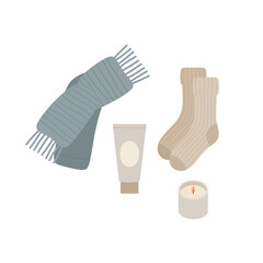 Winter Self-Care Essentials – Minimal Overhead Flat Vector Illustration