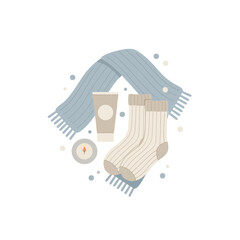Winter Self-Care Essentials – Minimal Overhead Flat Vector Illustration