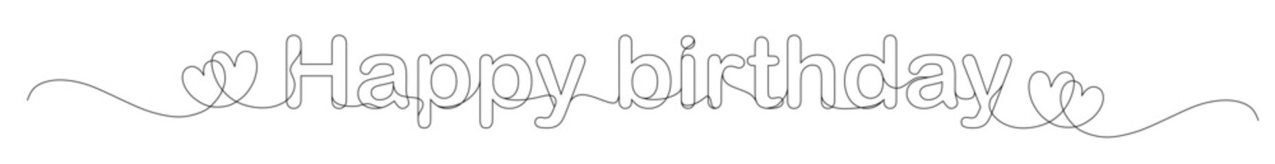 Continuous line art of the words HAPPY BIRTHDAY with curved and elongated lines. This image is for stickers, banners, and advertisements in various places.