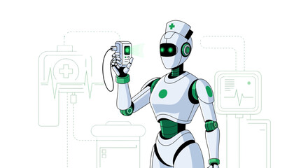 Futuristic Healthcare: A Robot Nurse Monitoring Vital Signs in a Modern Hospital Setting