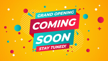 Coming Soon Sale Banner vector template. Grand Opening vector graphic element. Super shop label Promo design. Product opening festival background collection.