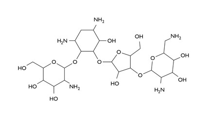 Fototapeta premium paromomycin molecule, structural chemical formula, ball-and-stick model, isolated image antibiotic
