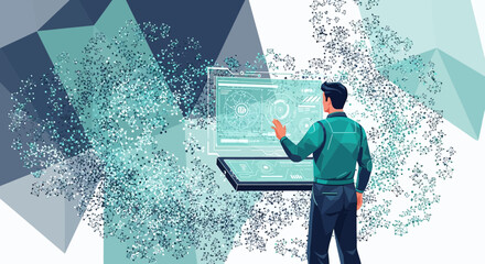 Futuristic interface interaction showcases human connection with cutting-edge technology