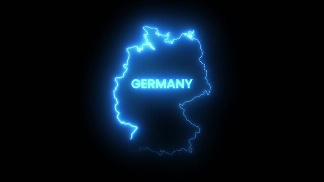Glowing neon Germany map animation isolated on black background