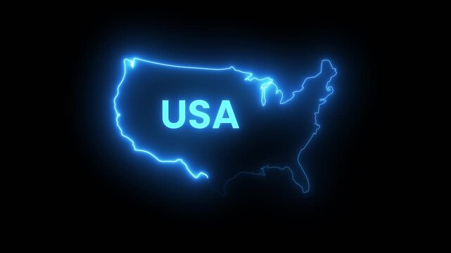 Glowing neon USA map animation isolated on black background