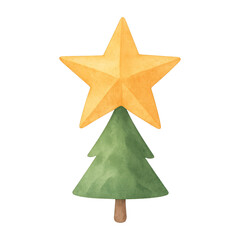 Obraz premium PNG Watercolor Christmas tree illustration.