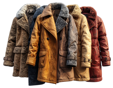  Elegant Outerwear Arrangement, Transparent Background.