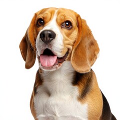 Happy Beagle Dog Portrait with Drool on White Background