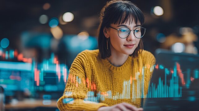 exposure of a Gen Z freelancer working on a laptop with financial symbols overlayed, depicting modern overspending, inconsistent income, and financial instability common among digital generation 