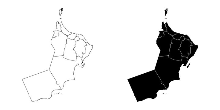 Oman map Doodle Two Style sketch Outline and Silhouette