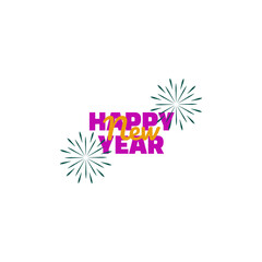 Happy new year text with fireworks isolated on white background